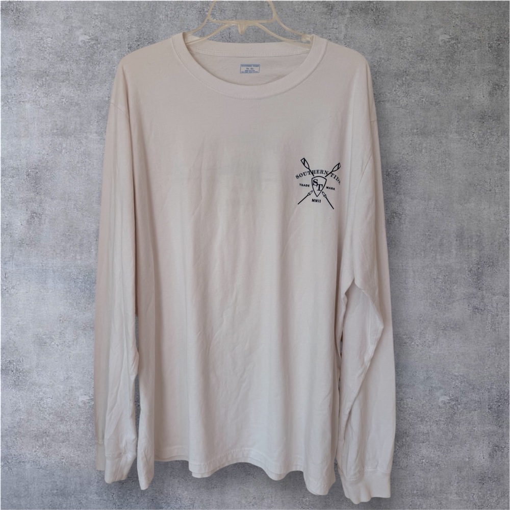 Southern Tide long-sleeve white t-shirt with graphic logo on chest & back, Sz XL